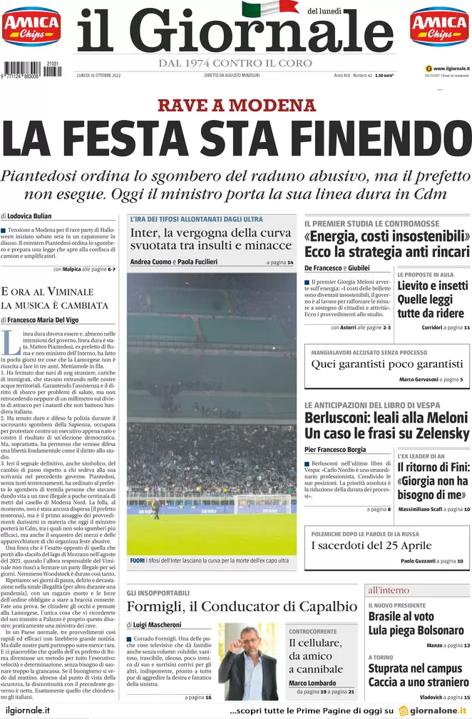 Prime pagine giornali 31 ottobre 2022. Padre uccide figlia, giù dal 3° piano