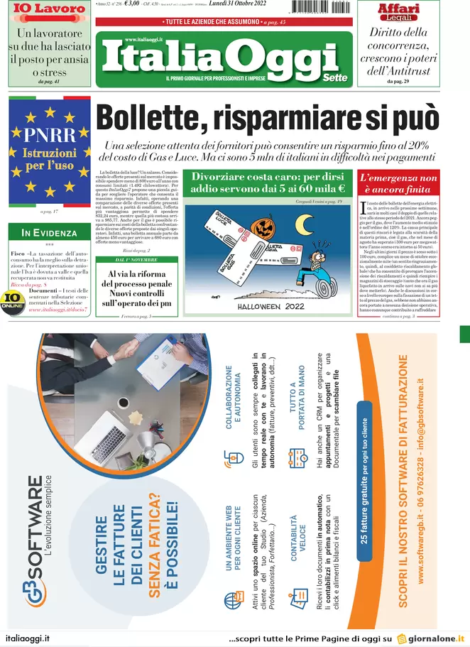 Prime pagine giornali economici 31 ottobre. Via il Rdc a 660mila persone