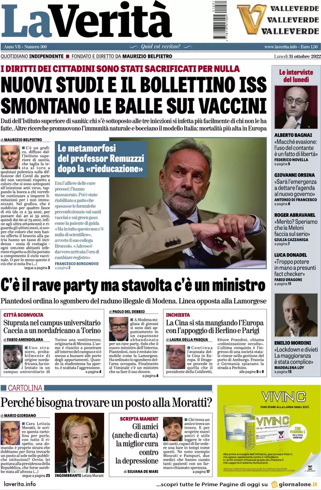 Prime pagine giornali 31 ottobre 2022. Padre uccide figlia, giù dal 3° piano