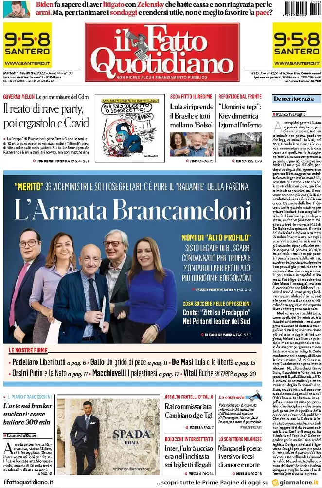 Prime pagine giornali 1 novembre 2022. Foggia, tredicenne stuprata dal branco