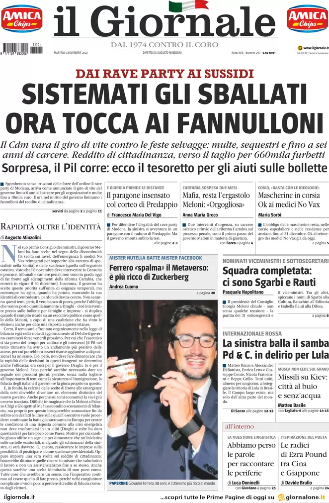 Prime pagine giornali 1 novembre 2022. Foggia, tredicenne stuprata dal branco