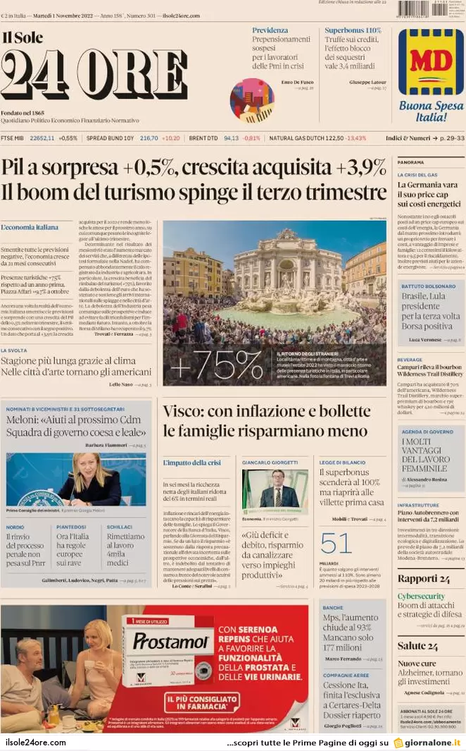 Prime pagine giornali economici 1 novembre. Il Superbonus scenderà al 100% Prime pagine giornali economici 1 novembre. Il Superbonus scenderà al 100%