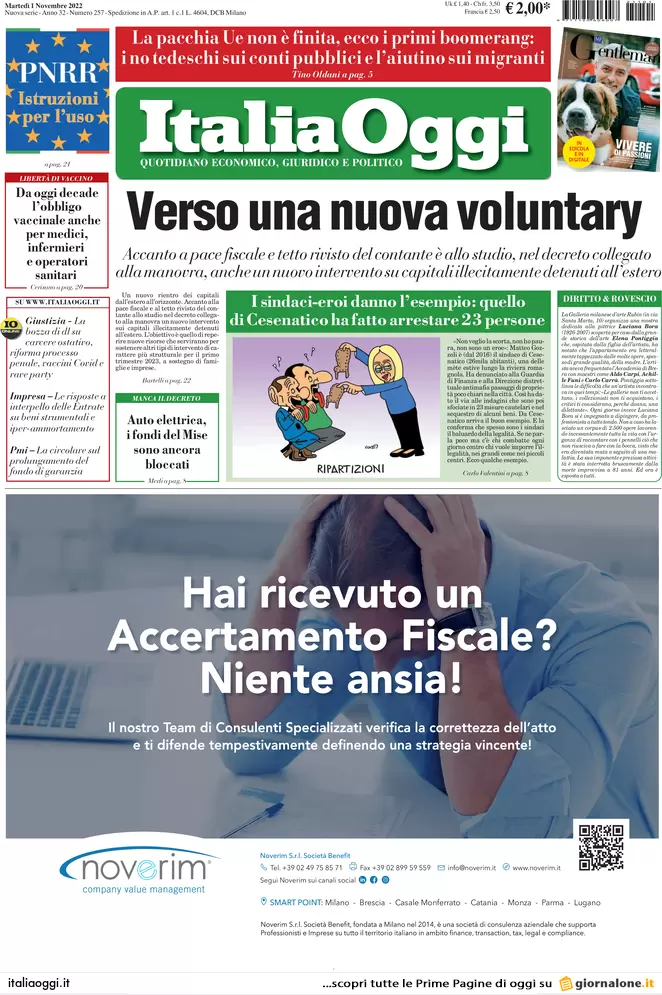 Prime pagine giornali economici 1 novembre. Il Superbonus scenderà al 100%