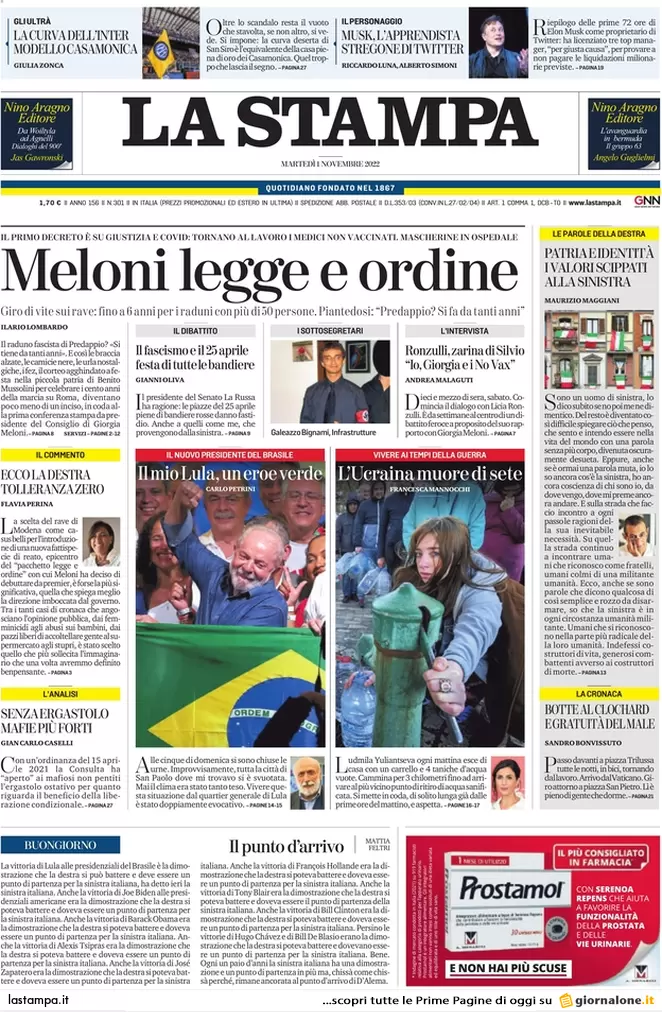 Prime pagine giornali 1 novembre 2022. Foggia, tredicenne stuprata dal branco