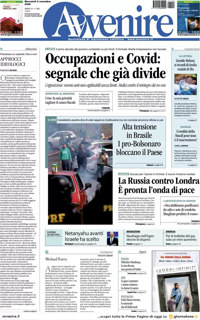 Prime pagine giornali 2 novembre 2022. Addio ai Navigator: “Niente proroga” Prime pagine giornali 2 novembre 2022. Addio ai Navigator: “Niente proroga”