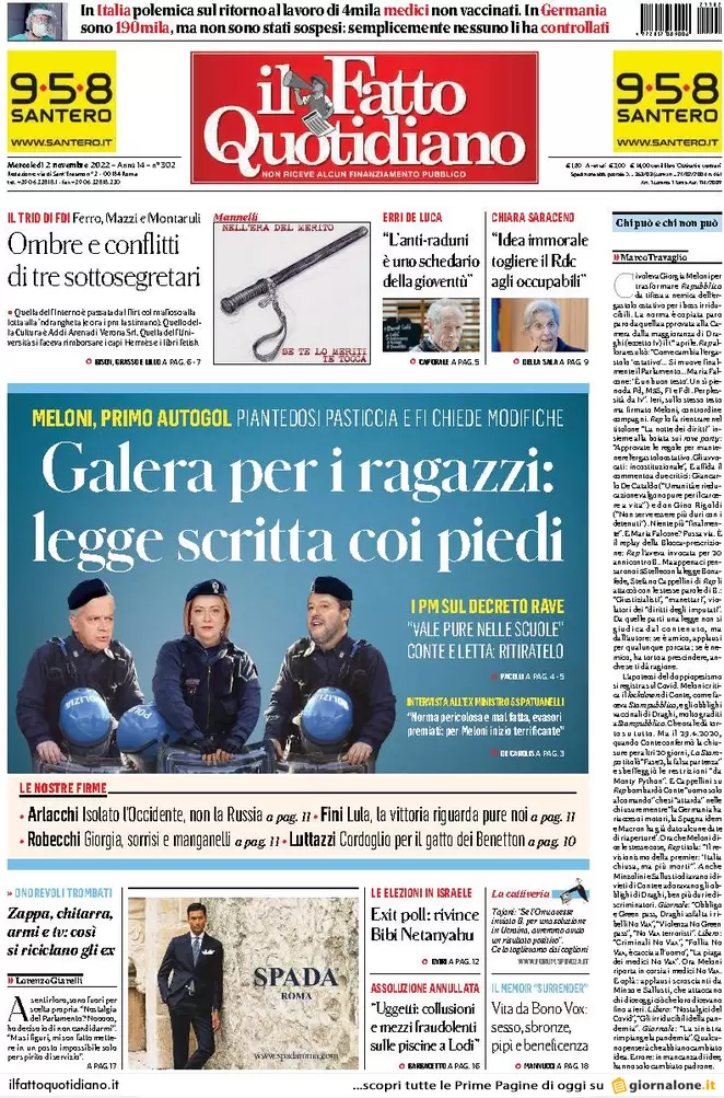 Prime pagine giornali 2 novembre 2022. Addio ai Navigator: “Niente proroga” Prime pagine giornali 2 novembre 2022. Addio ai Navigator: “Niente proroga”