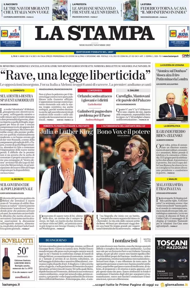 Prime pagine giornali 2 novembre 2022. Addio ai Navigator: “Niente proroga” Prime pagine giornali 2 novembre 2022. Addio ai Navigator: “Niente proroga”