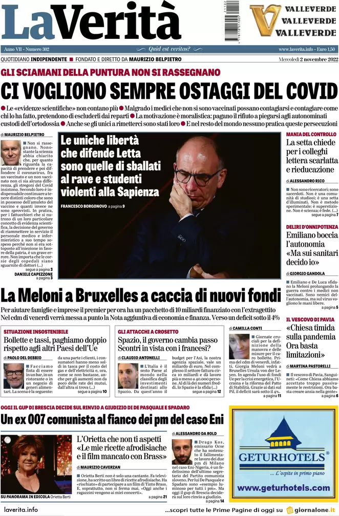 Prime pagine giornali 2 novembre 2022. Addio ai Navigator: “Niente proroga” Prime pagine giornali 2 novembre 2022. Addio ai Navigator: “Niente proroga”