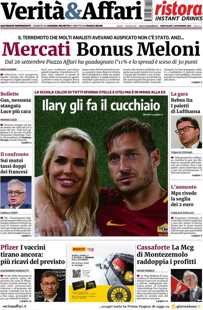 Prime pagine giornali economici 2 novembre. Manovra, il tesoretto sale a 20mld