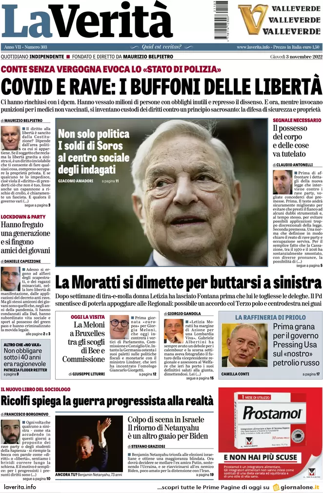 Prime pagine giornali 3 novembre 2022. Bollette, piano dell’Italia da 10 mld