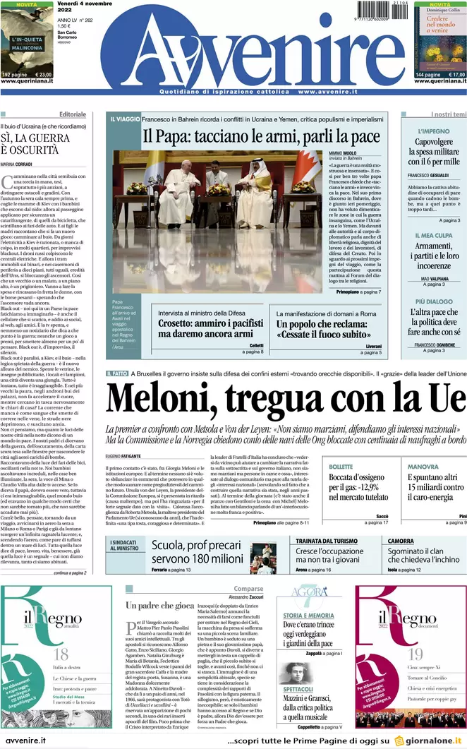 Prime pagine giornali 4 novembre 2022. Dietrofront sui no-vax, multe in arrivo