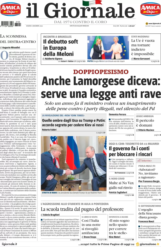 Prime pagine giornali 4 novembre 2022. Dietrofront sui no-vax, multe in arrivo