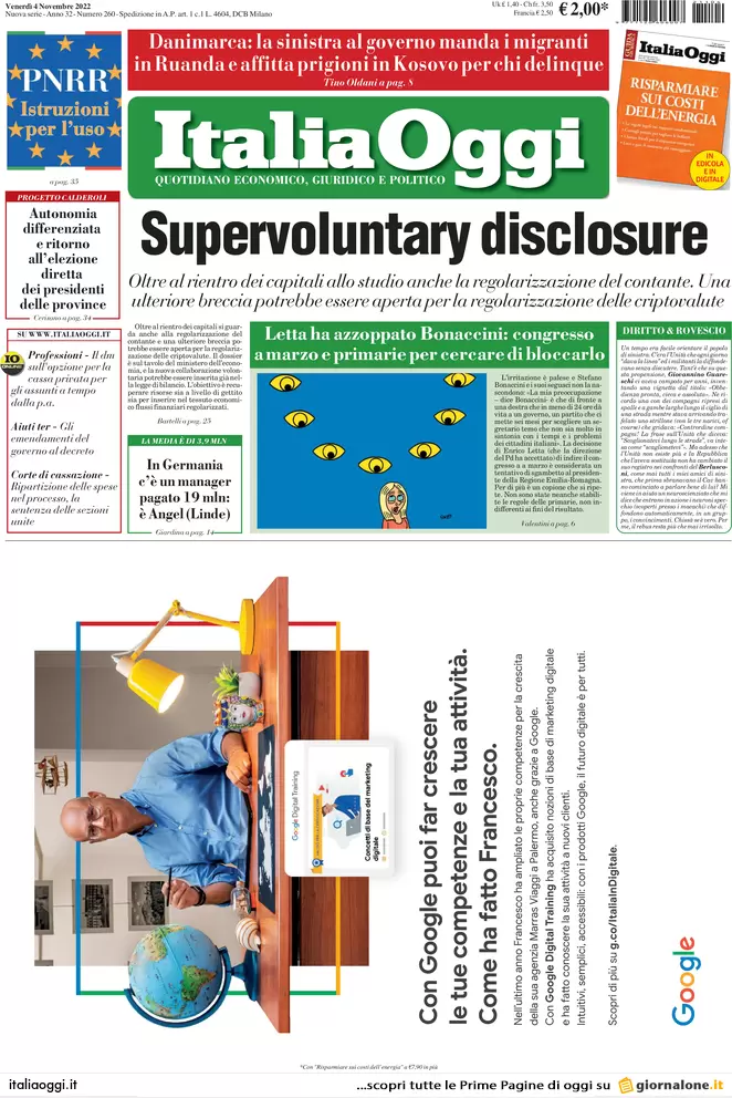 Prime pagine giornali economici 4 novembre. Bollette, a novembre nuovi aumenti Prime pagine giornali economici 4 novembre. Bollette, a novembre nuovi aumenti