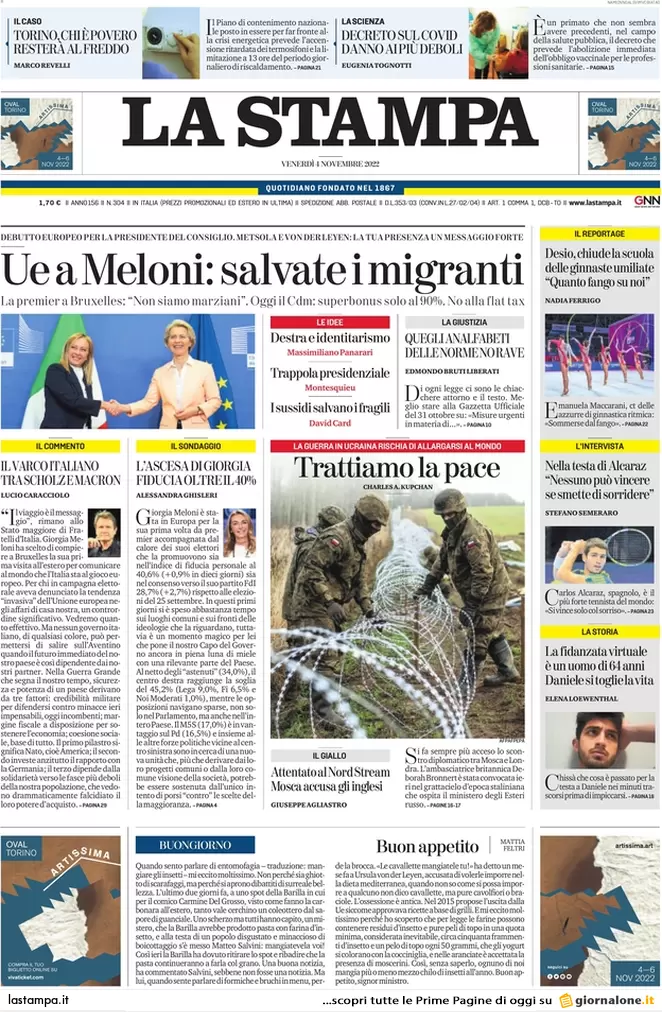 Prime pagine giornali 4 novembre 2022. Dietrofront sui no-vax, multe in arrivo