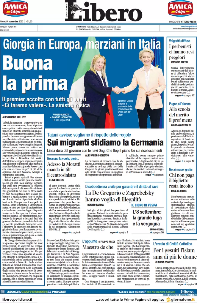 Prime pagine giornali 4 novembre 2022. Dietrofront sui no-vax, multe in arrivo