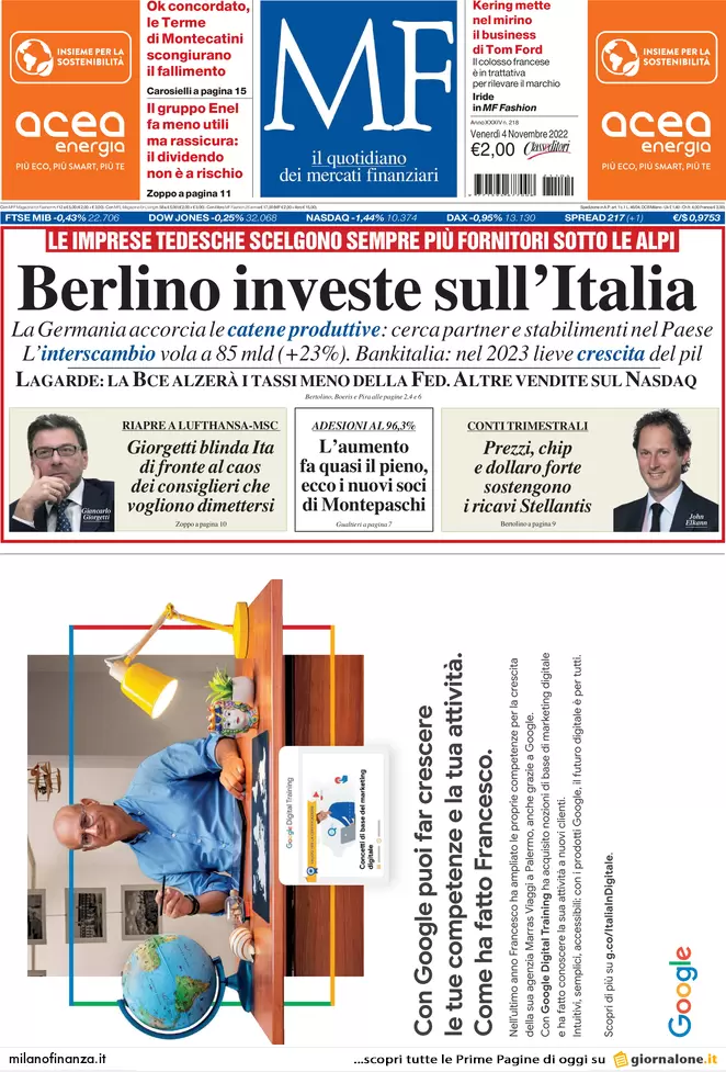 Prime pagine giornali economici 4 novembre. Bollette, a novembre nuovi aumenti Prime pagine giornali economici 4 novembre. Bollette, a novembre nuovi aumenti
