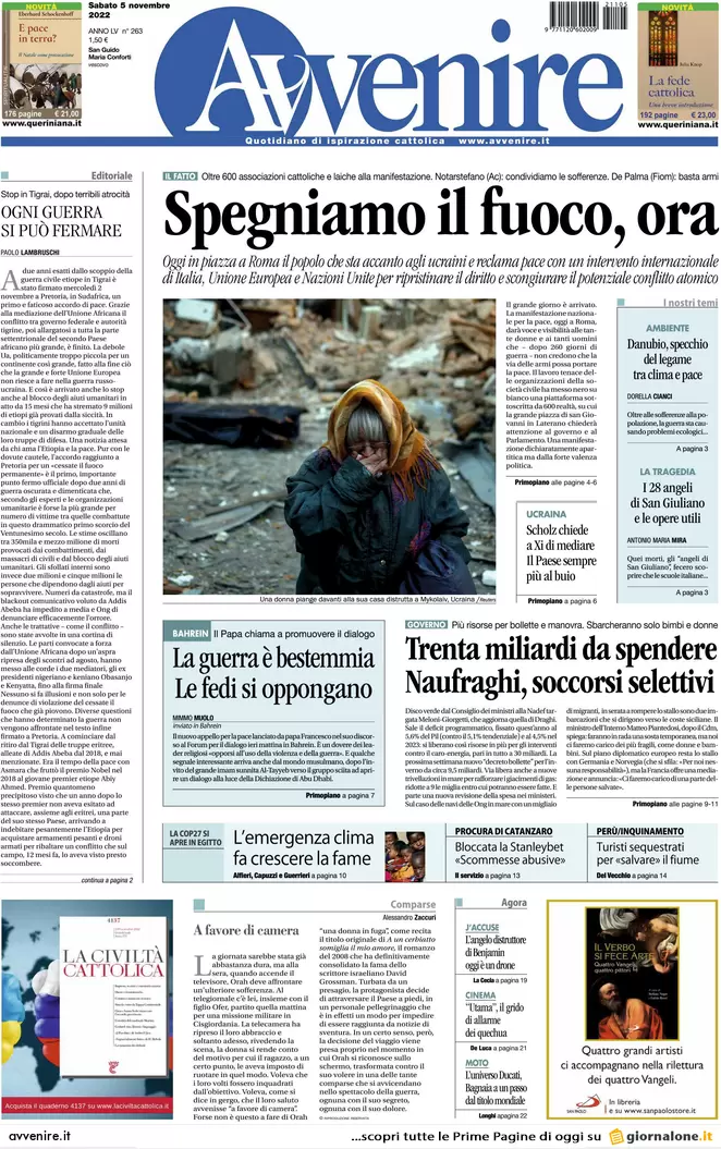Prime pagine giornali 5 novembre 2022. Il nodo delle navi Ong e bazooka Meloni