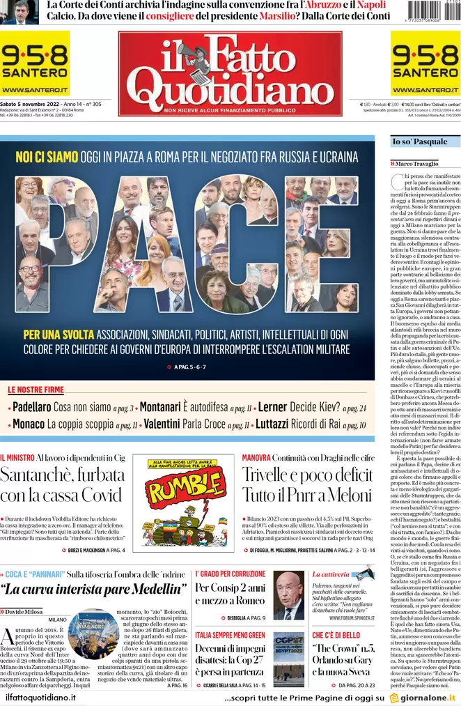 Prime pagine giornali 5 novembre 2022. Il nodo delle navi Ong e bazooka Meloni