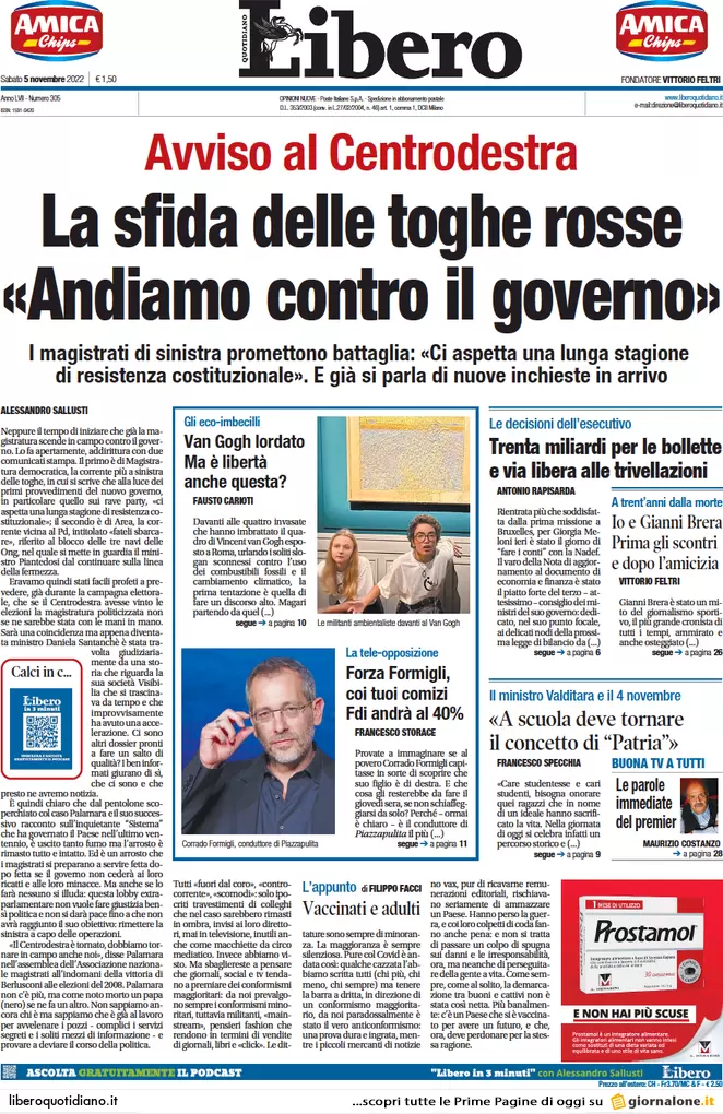 Prime pagine giornali 5 novembre 2022. Il nodo delle navi Ong e bazooka Meloni