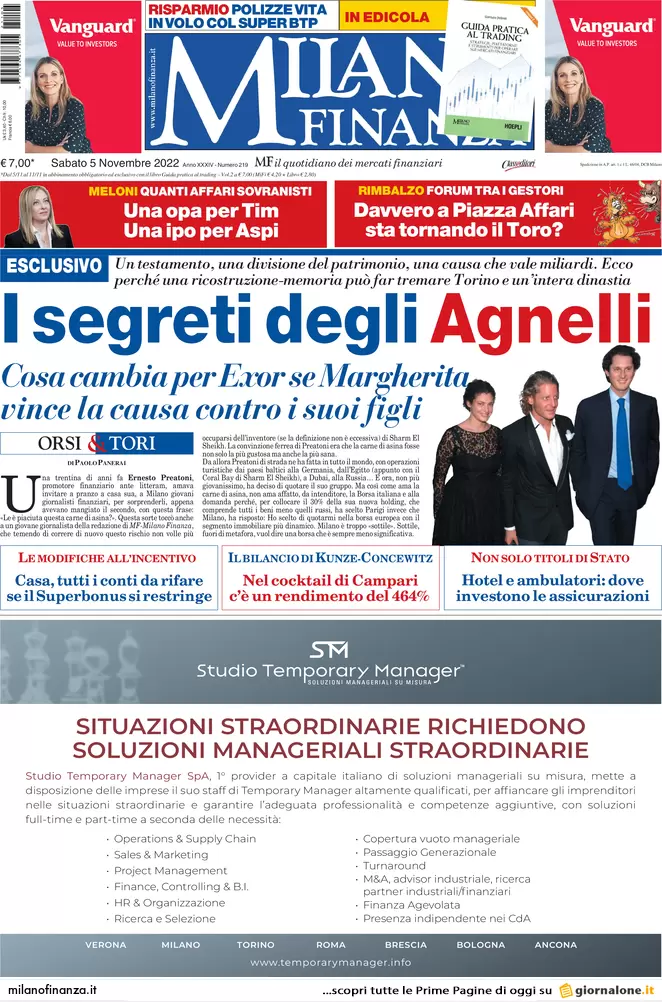 Prime pagine giornali economici 5 novembre. Un ministero anti burocrazia Prime pagine giornali economici 5 novembre. Un ministero anti burocrazia