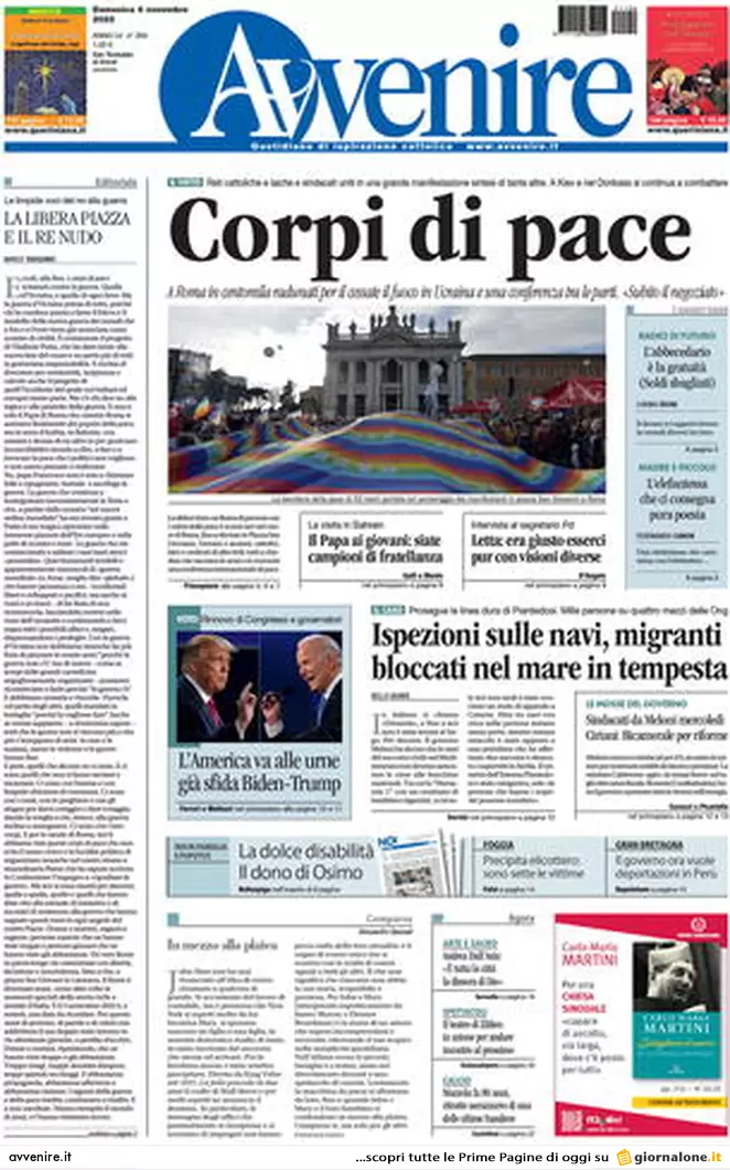 Prime pagine giornali 6 novembre 2022. Sulla guerra divisioni tra i pacifisti