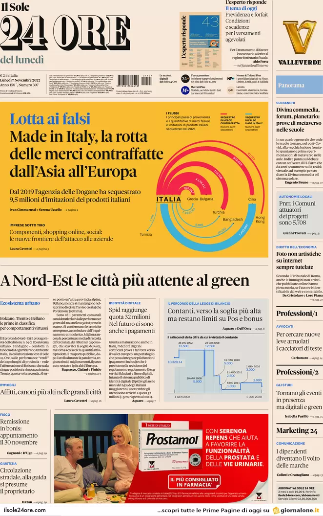 Prime pagine giornali economici 7 novembre. Tetto al contante, verso 10mila € Prime pagine giornali economici 7 novembre. Tetto al contante, verso 10mila €