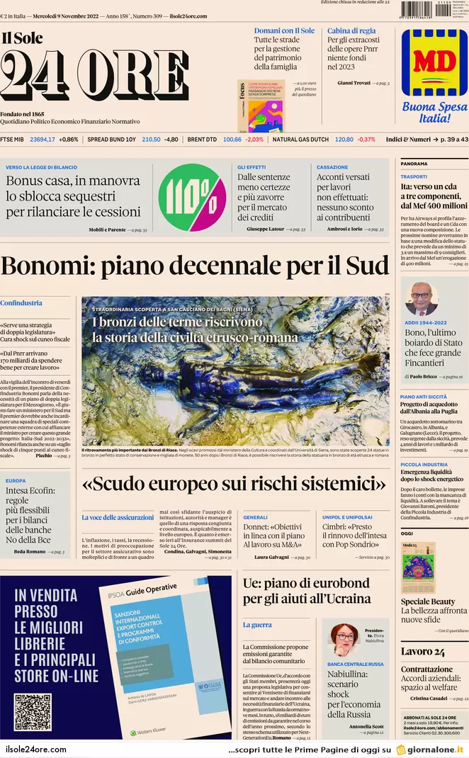 Prime pagine giornali 9 novembre 2022. Lazio, il Pd va con Calenda e Renzi Prime pagine giornali 9 novembre 2022. Lazio, il Pd va con Calenda e Renzi