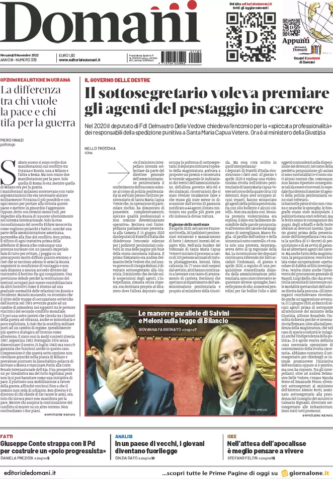 Prime pagine giornali 9 novembre 2022. Lazio, il Pd va con Calenda e Renzi Prime pagine giornali 9 novembre 2022. Lazio, il Pd va con Calenda e Renzi
