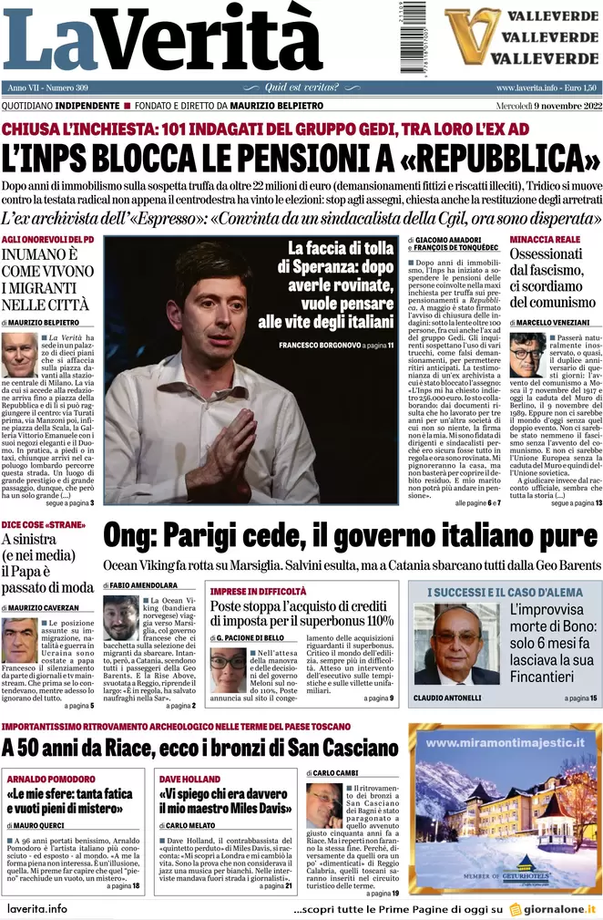 Prime pagine giornali 9 novembre 2022. Lazio, il Pd va con Calenda e Renzi Prime pagine giornali 9 novembre 2022. Lazio, il Pd va con Calenda e Renzi