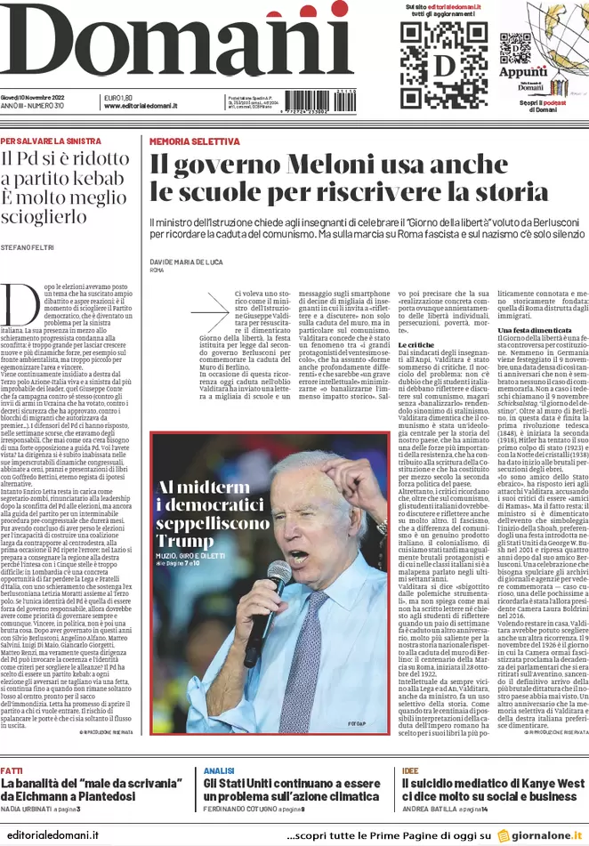Prime pagine giornali 10 novembre 2022. Caro bollette, aiuti solo per 3 mesi