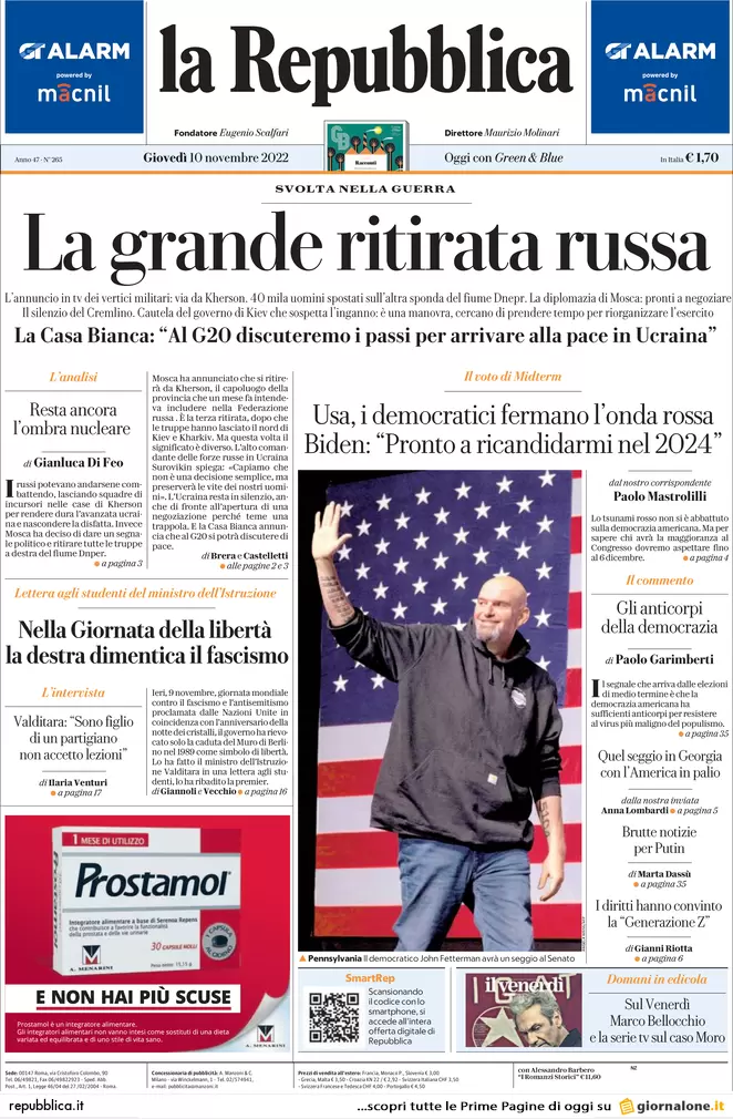 Prime pagine giornali 10 novembre 2022. Caro bollette, aiuti solo per 3 mesi