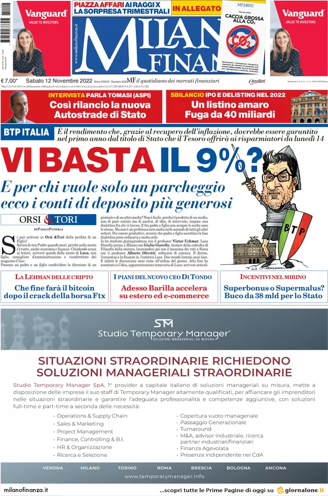 Prime pagine giornali economici 12 novembre. Bonus 110% alla fine e Btp Italia