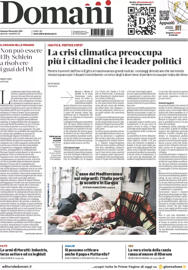 Prime pagine giornali 13 novembre 2022. Migranti, il Sud Europa con l’Italia