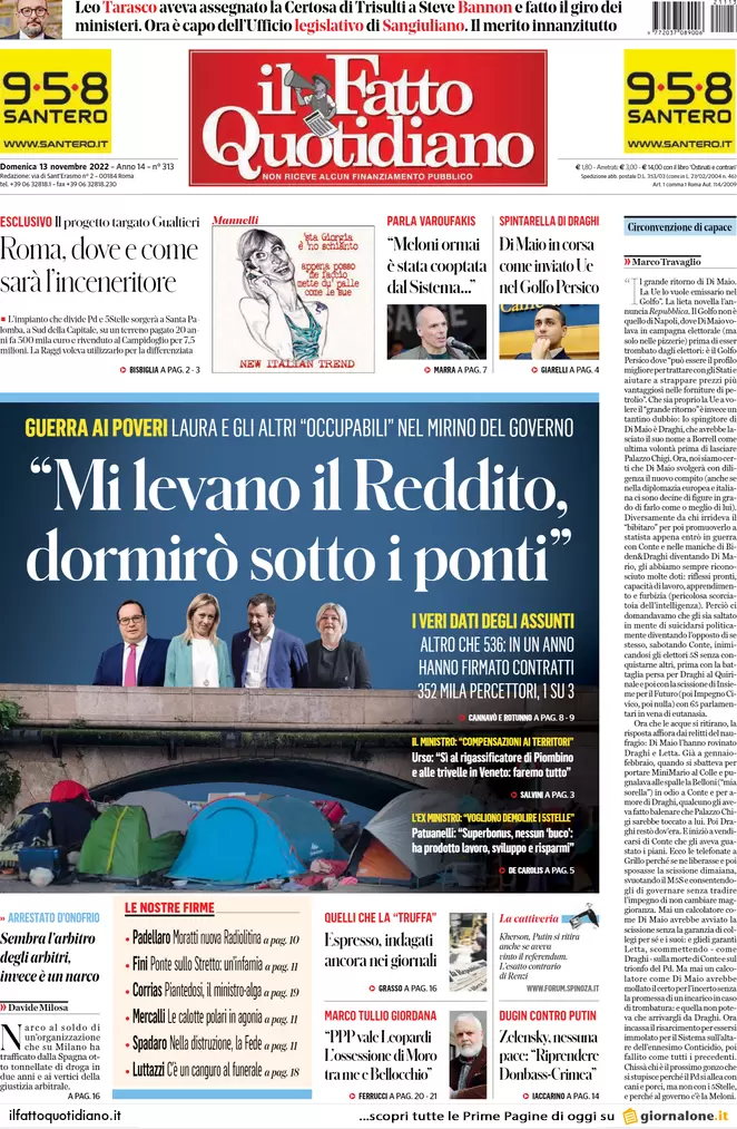 Prime pagine giornali 13 novembre 2022. Migranti, il Sud Europa con l’Italia