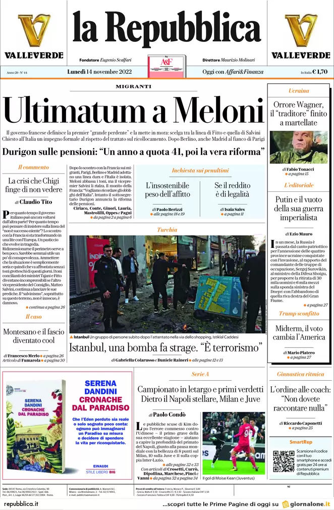 Prime pagine giornali 14 novembre 2022. L’8 per mille finanzia preti pedofili