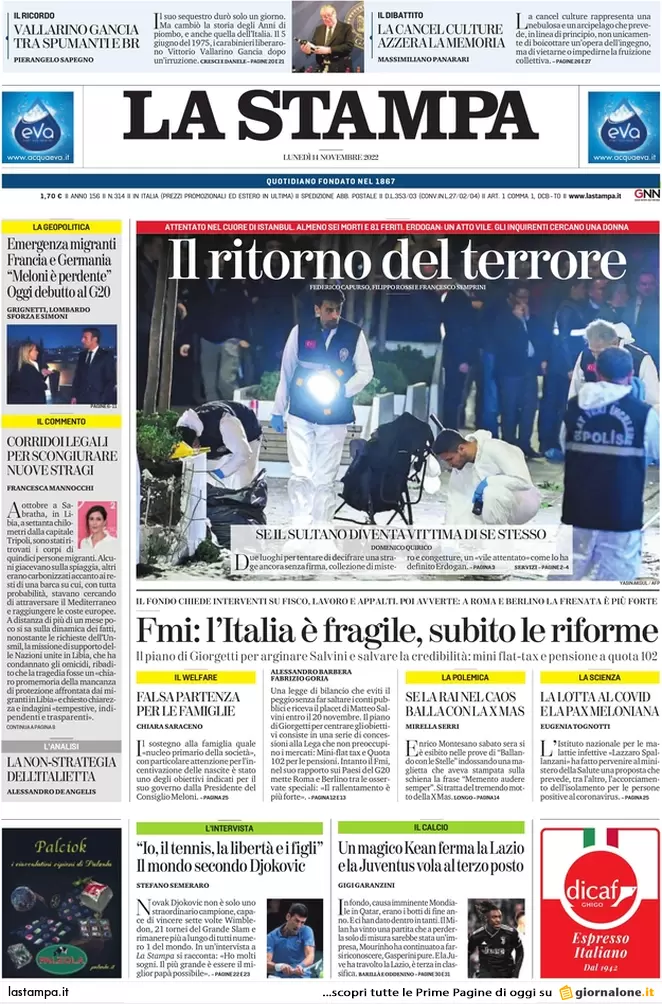 Prime pagine giornali 14 novembre 2022. L’8 per mille finanzia preti pedofili