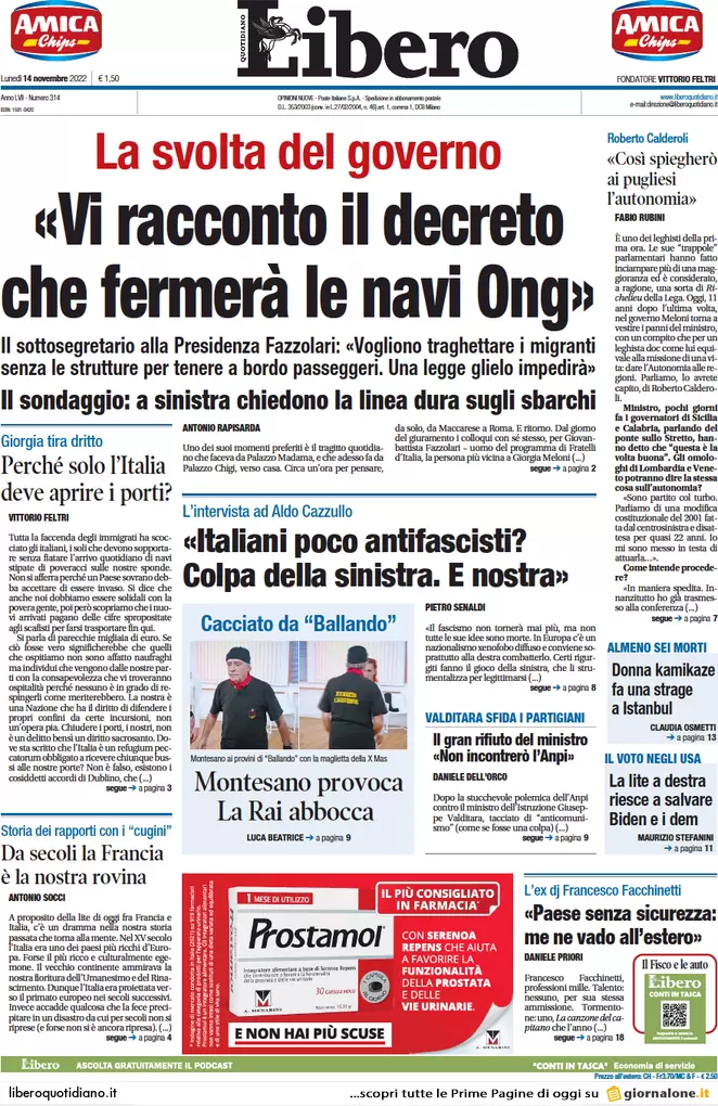 Prime pagine giornali 14 novembre 2022. L’8 per mille finanzia preti pedofili