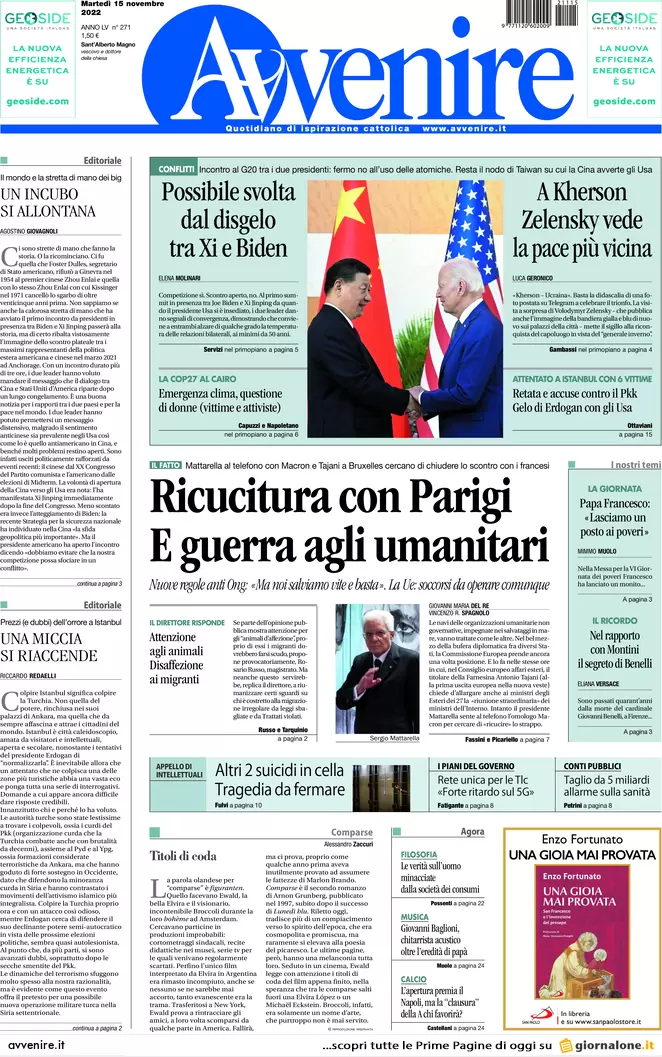 Prime pagine giornali 15 novembre 2022. Potere ai prefetti: “Fermare le Ong”
