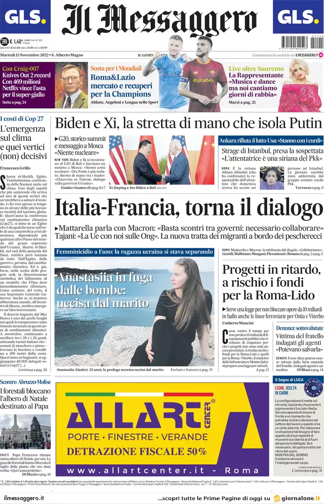 Prime pagine giornali 15 novembre 2022. Potere ai prefetti: “Fermare le Ong”