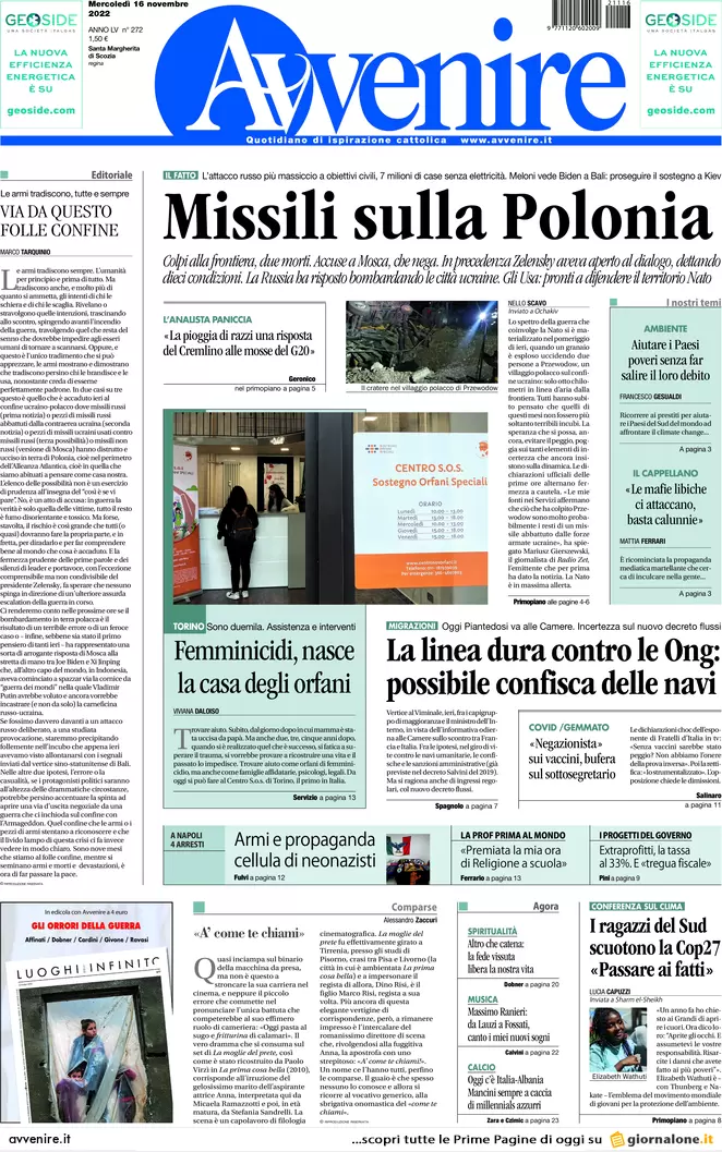 Prime pagine giornali 16 novembre 2022. Il governo grazia gli evasori: condono