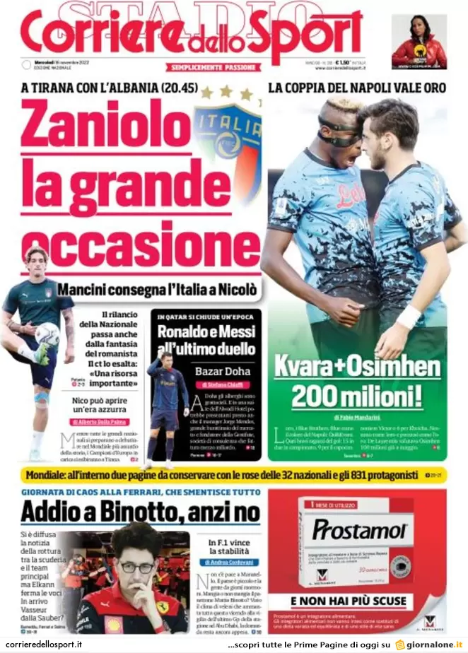 Prime pagine giornali 16 novembre 2022. Il governo grazia gli evasori: condono