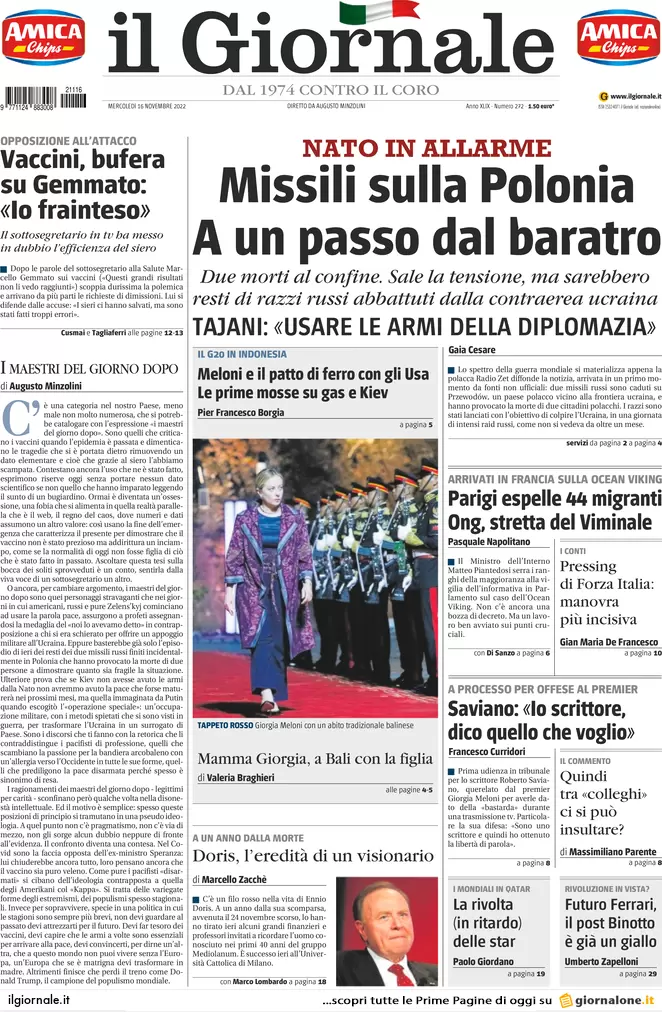 Prime pagine giornali 16 novembre 2022. Il governo grazia gli evasori: condono