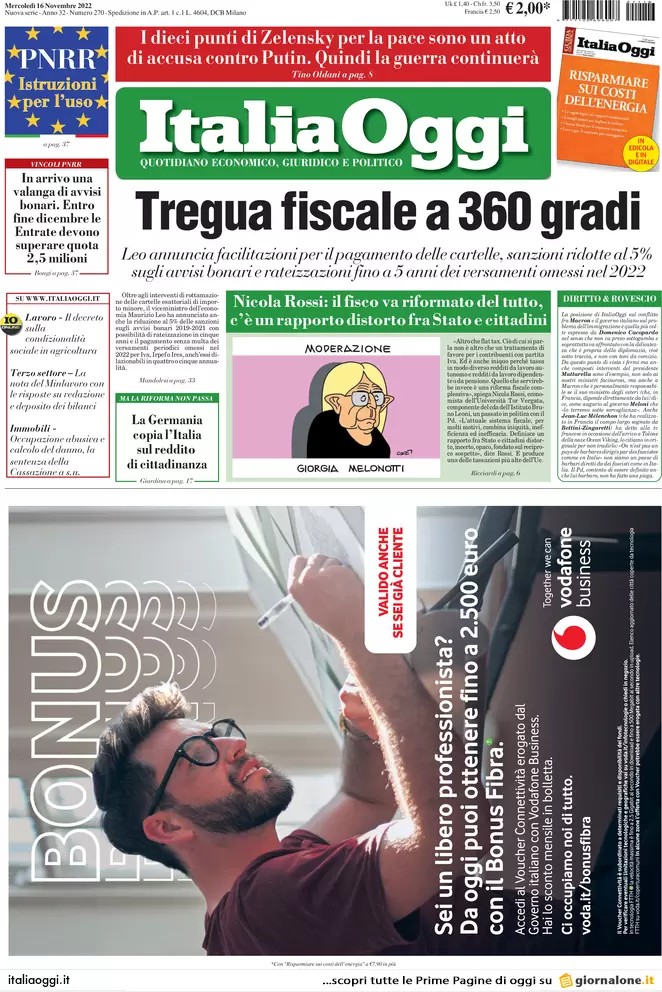 Prime pagine giornali economici 16 novembre. Pa, stipendio triplo a dicembre