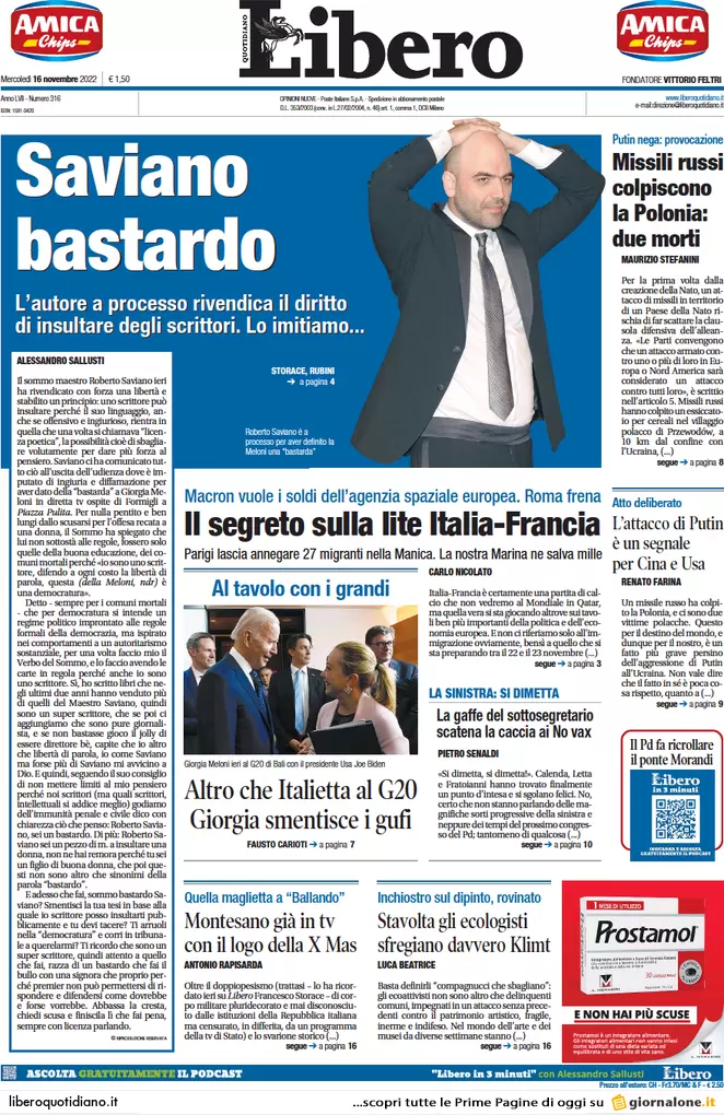 Prime pagine giornali 16 novembre 2022. Il governo grazia gli evasori: condono