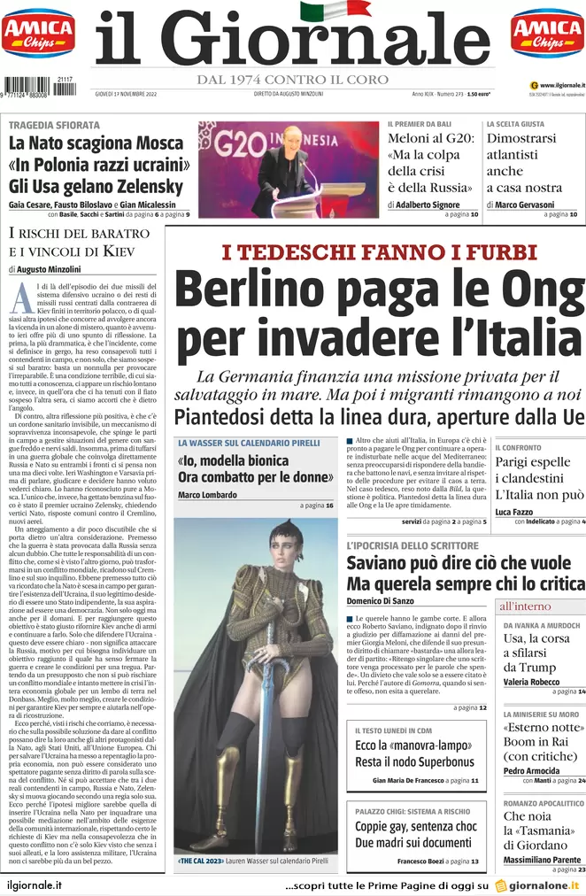 Prime pagine giornali 17 novembre 2022. Rientro capitali, ipotesi sanatoria