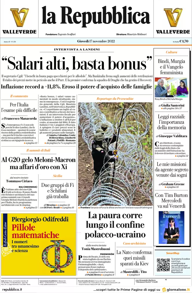 Prime pagine giornali 17 novembre 2022. Rientro capitali, ipotesi sanatoria