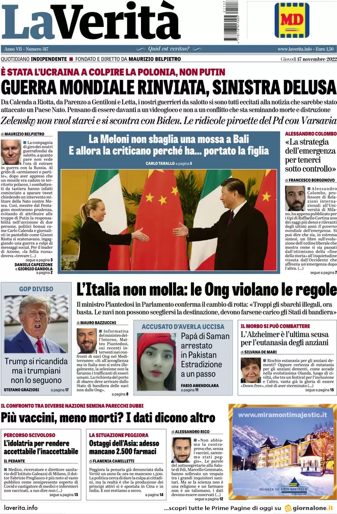 Prime pagine giornali 17 novembre 2022. Rientro capitali, ipotesi sanatoria