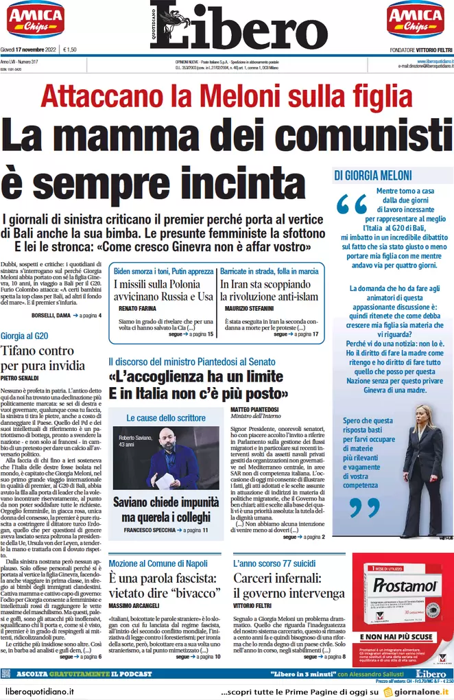 Prime pagine giornali 17 novembre 2022. Rientro capitali, ipotesi sanatoria
