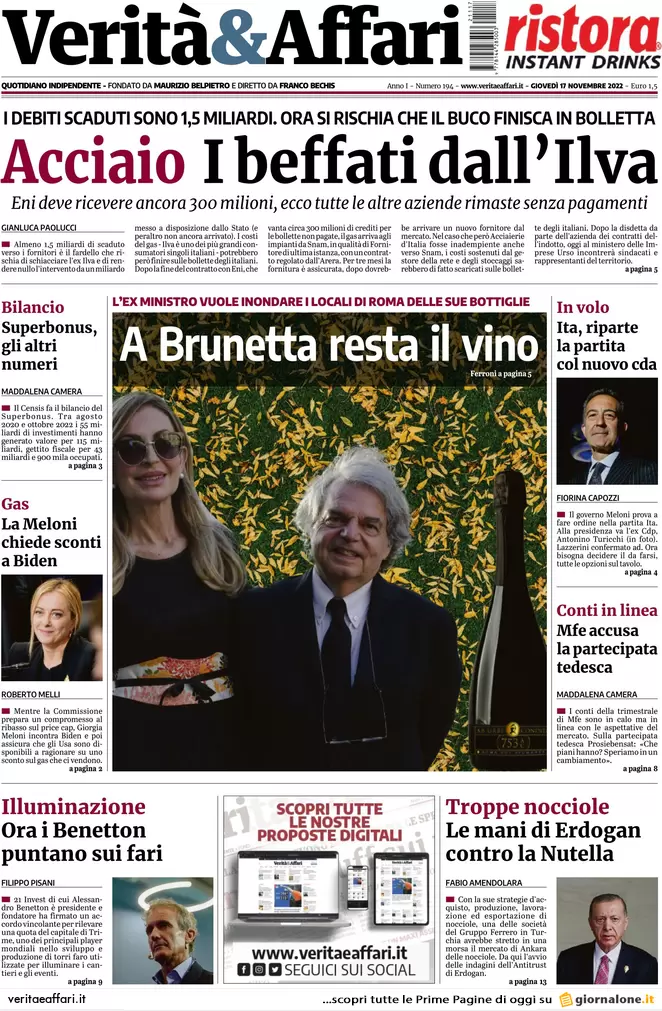 Prime pagine giornali economici 17 novembre. Bonus, cessione crediti decennale Prime pagine giornali economici 17 novembre. Bonus, cessione crediti decennale
