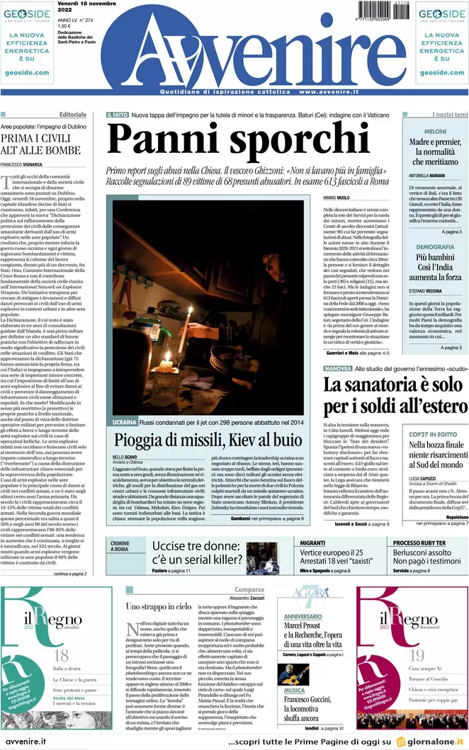 Prime pagine giornali 18 novembre 2022. Tetto al contante, stop del Quirinale